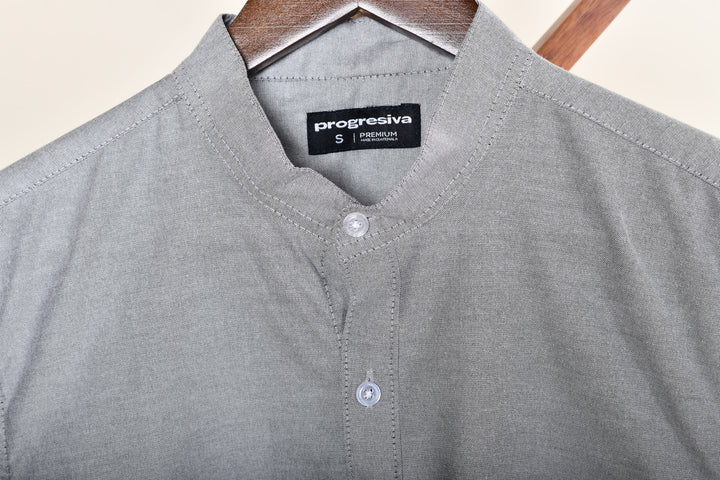 Camisa oxford manga larga cuello chino - gris oxford