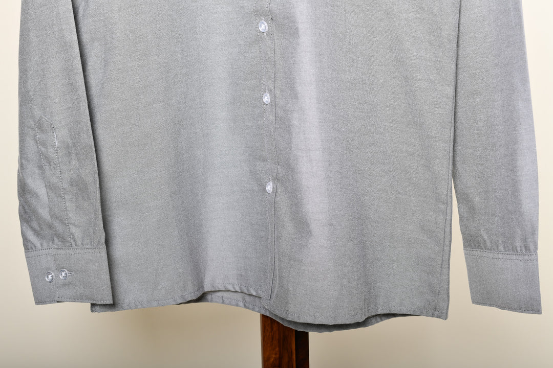 Camisa oxford manga larga cuello chino - gris oxford