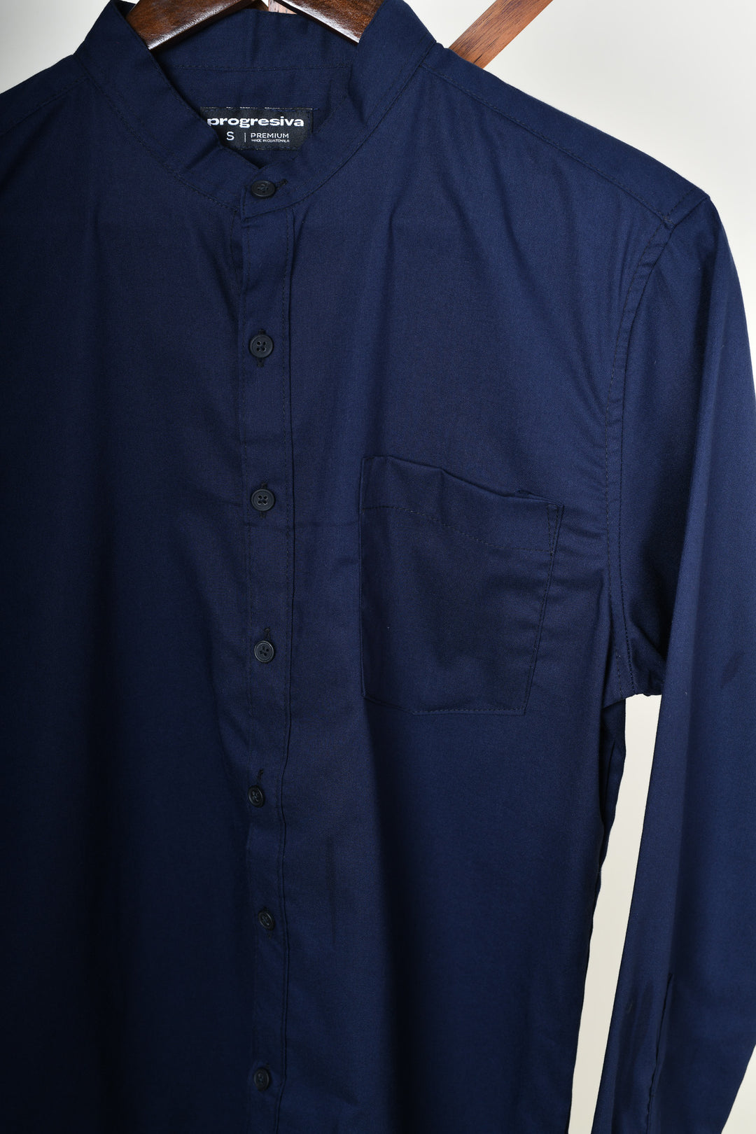 Camisa oxford manga larga cuello chino - azul marino