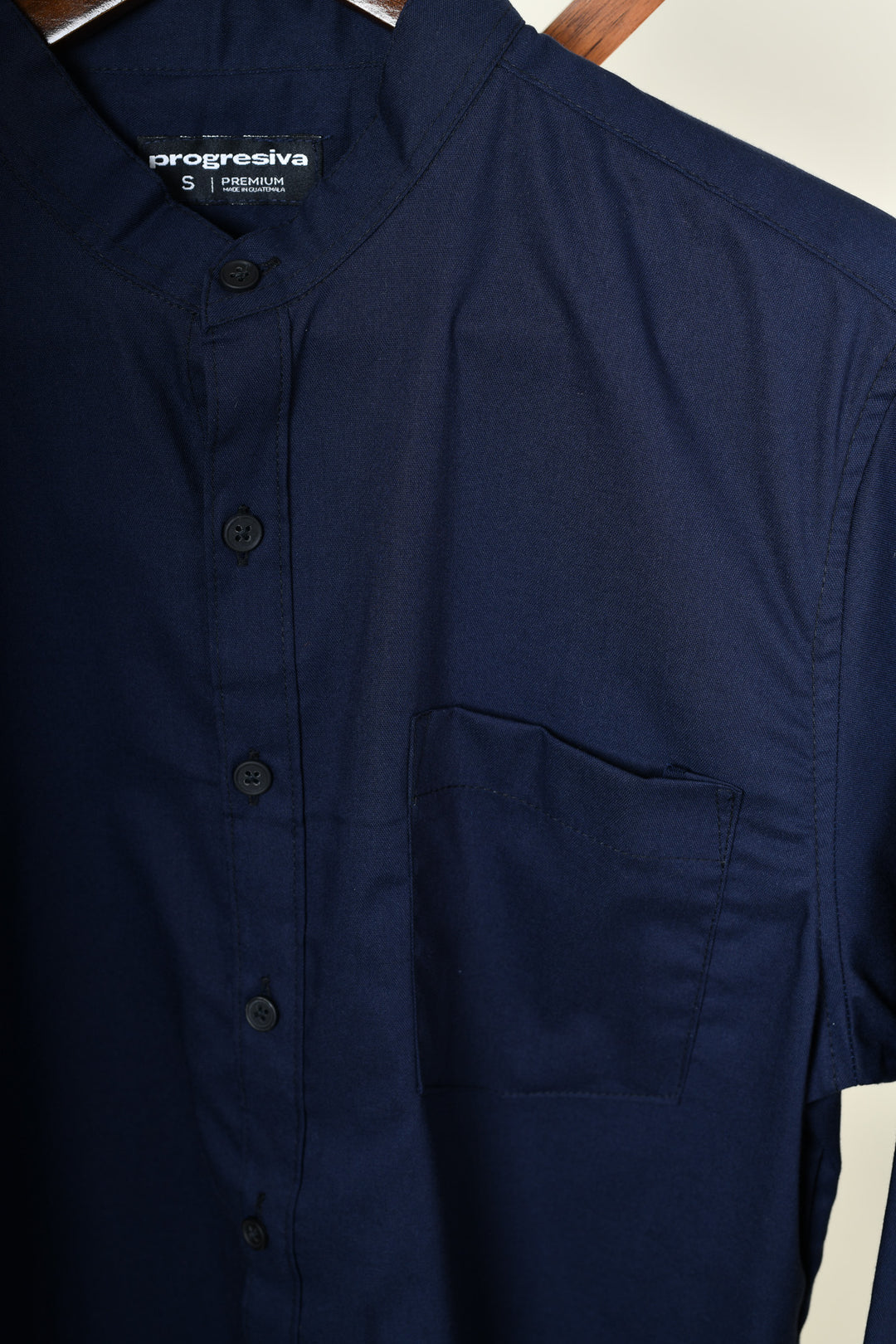 Camisa oxford manga larga cuello chino - azul marino