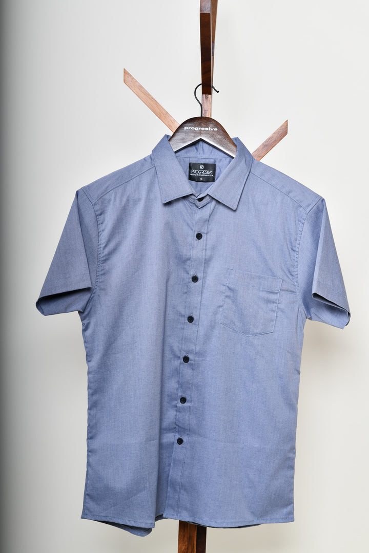 Camisa oxford manga corta cuello normal - azul grisáceo