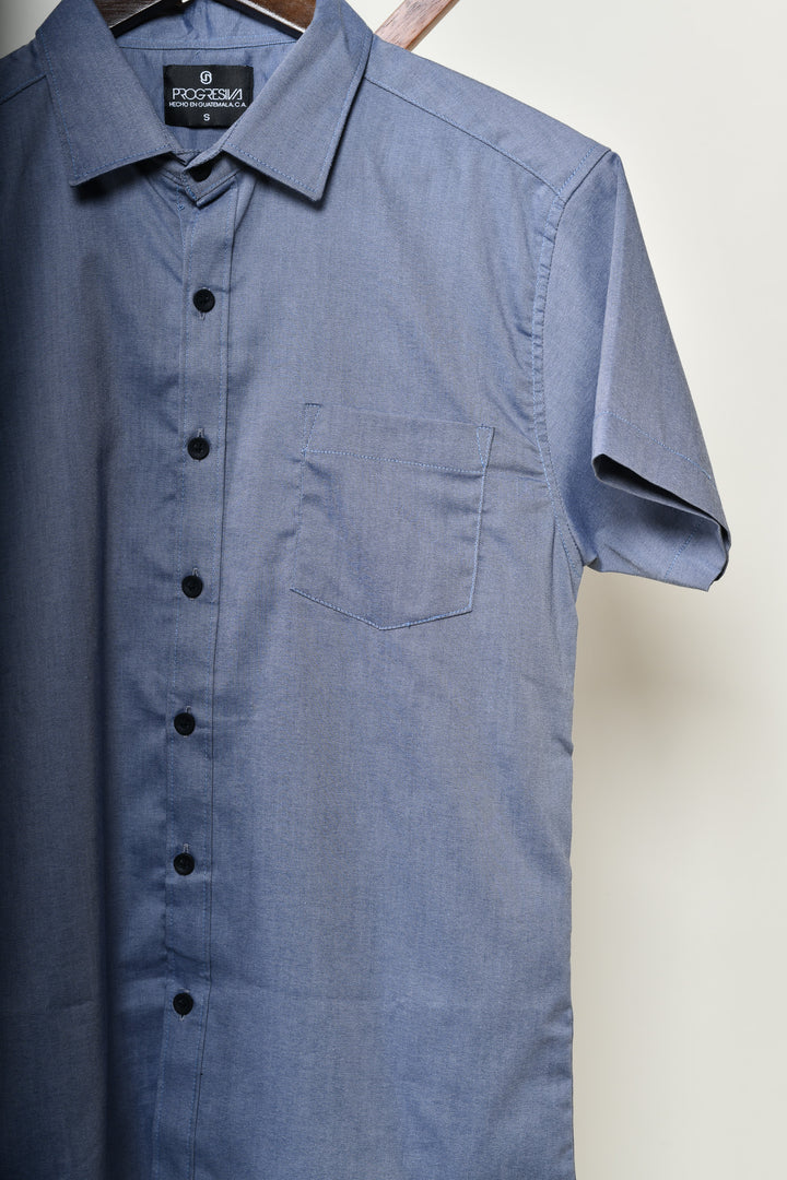 Camisa oxford manga corta cuello normal - azul grisáceo