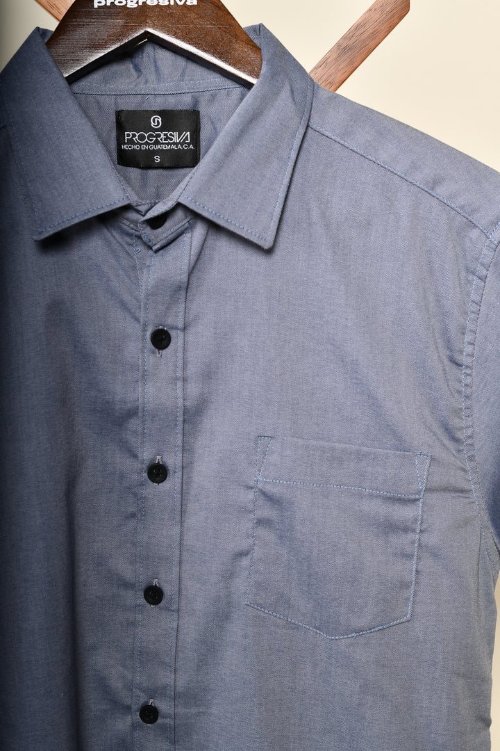 Camisa oxford manga corta cuello normal - azul grisáceo