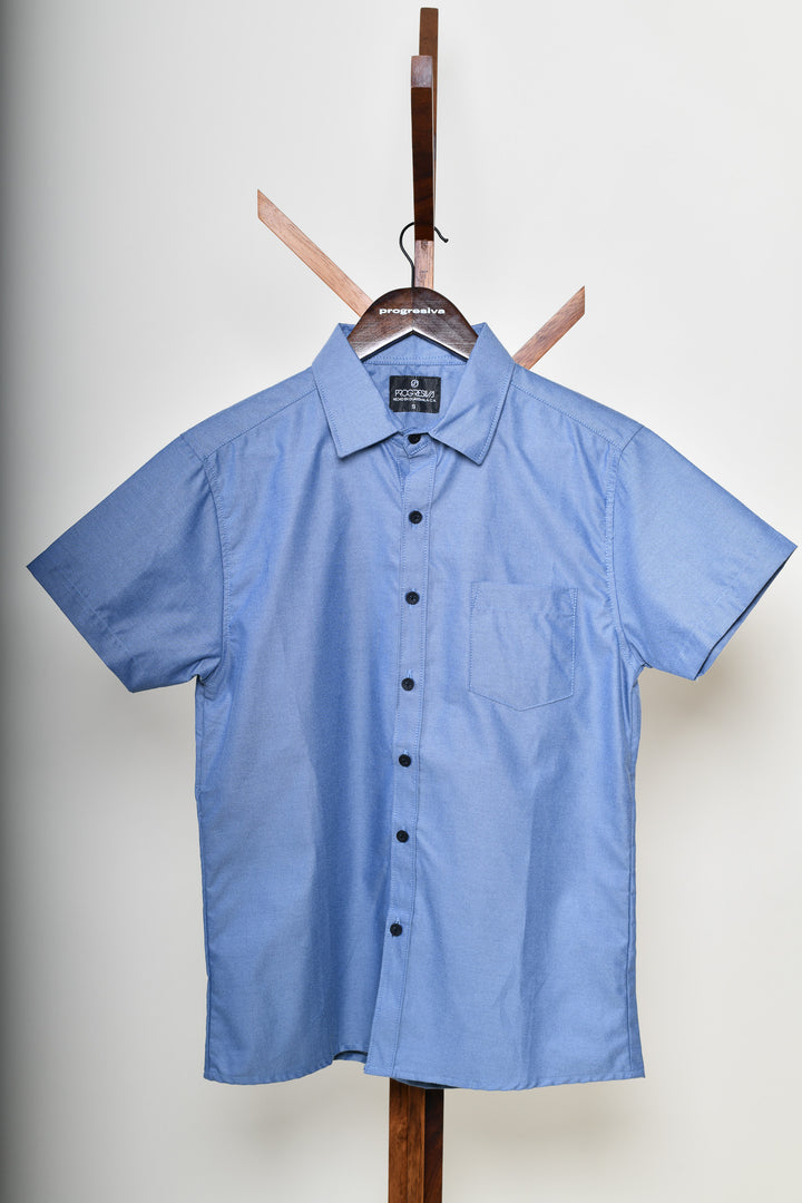Camisa oxford manga corta cuello normal - azul oxford