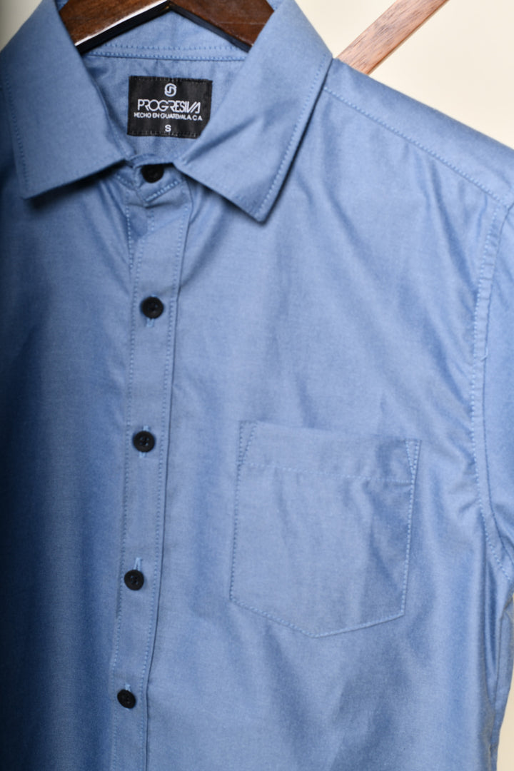 Camisa oxford manga corta cuello normal - azul grisáceo