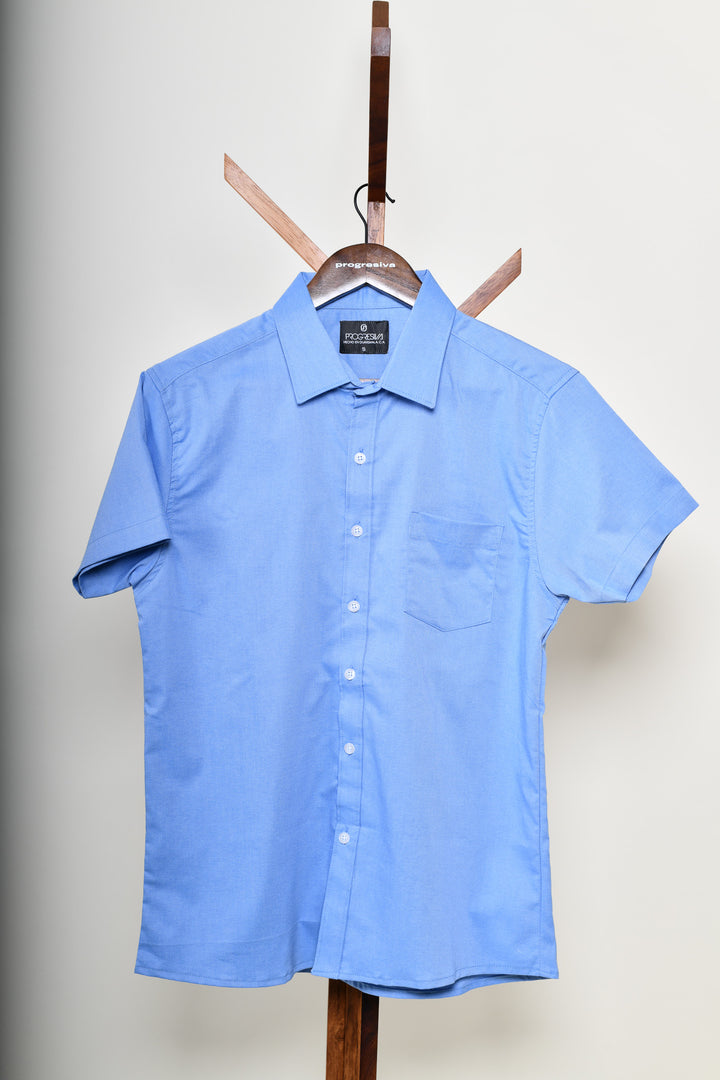 Camisa oxford manga corta cuello normal - azul