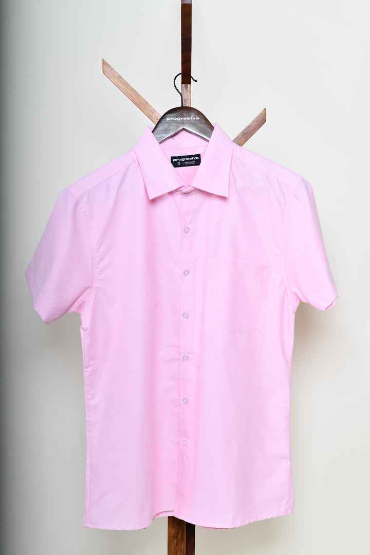 Camisa oxford manga corta cuello normal - rosa