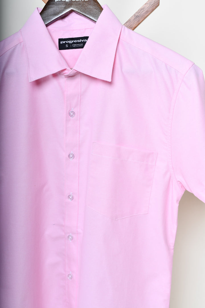 Camisa oxford manga corta cuello normal - rosa