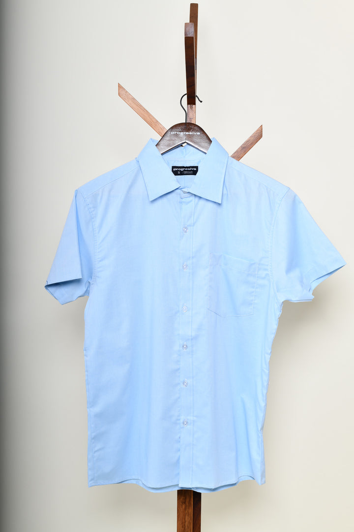 Camisa oxford manga corta cuello normal - celeste