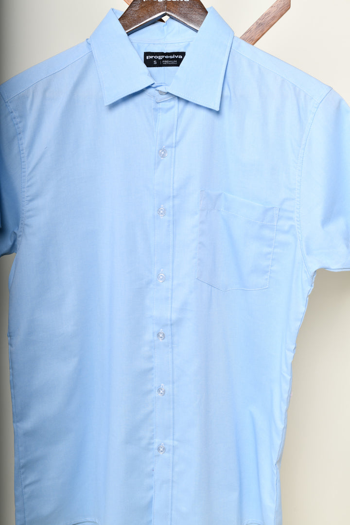 Camisa oxford manga corta cuello normal - celeste