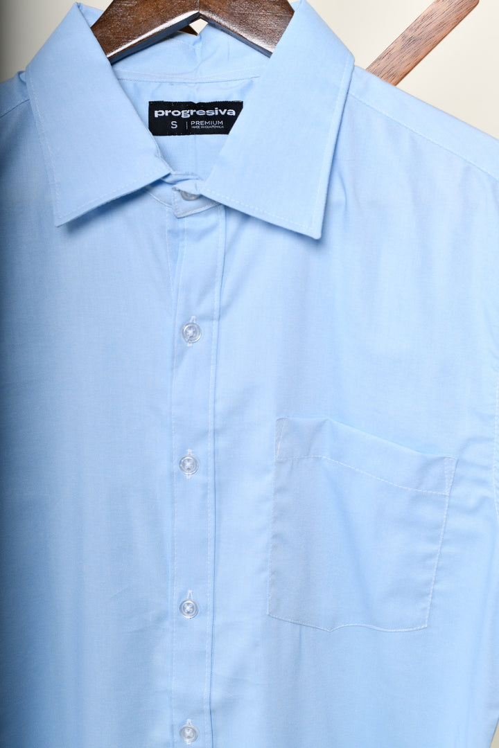 Camisa oxford manga corta cuello normal - celeste