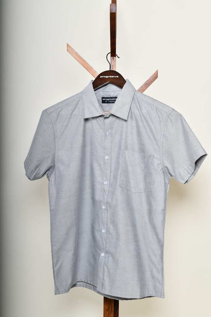 Camisa oxford manga corta cuello normal - gris oxford