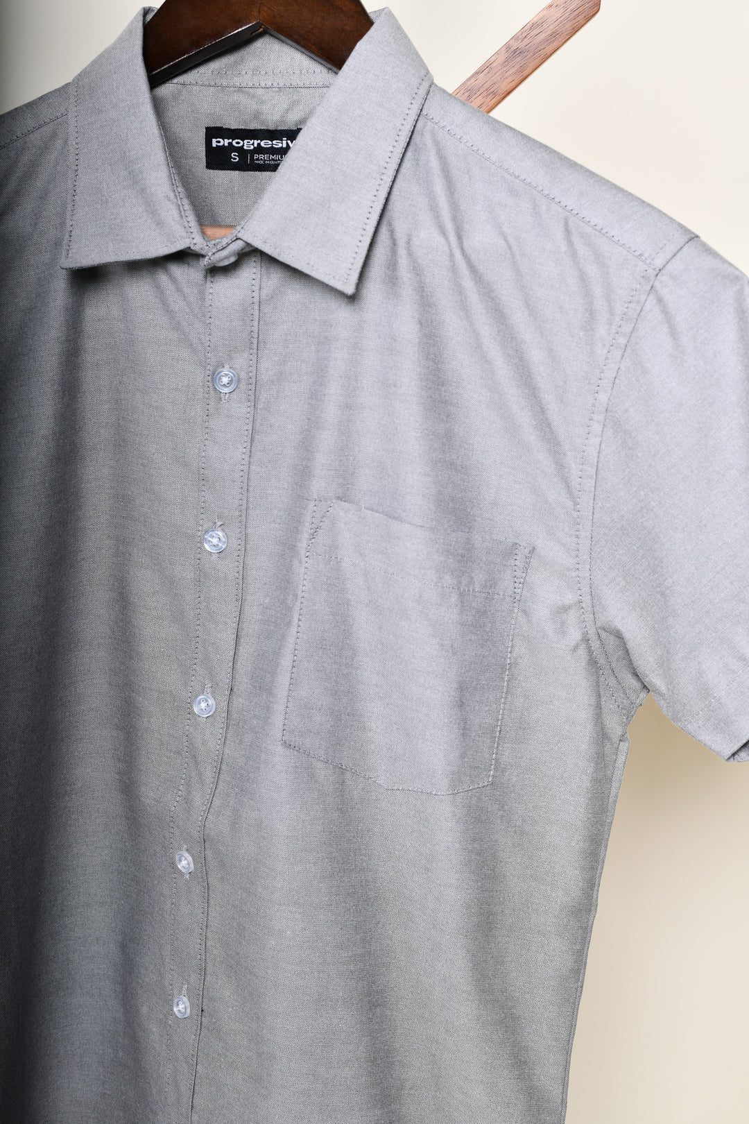 Camisa oxford manga corta cuello normal - gris oxford