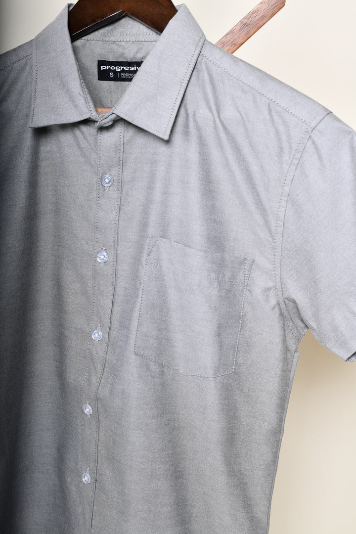 Camisa oxford manga corta cuello normal - gris oxford