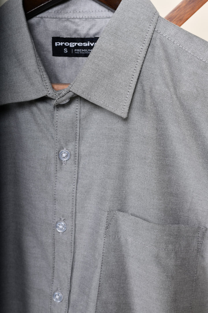 Camisa oxford manga corta cuello normal - gris oxford