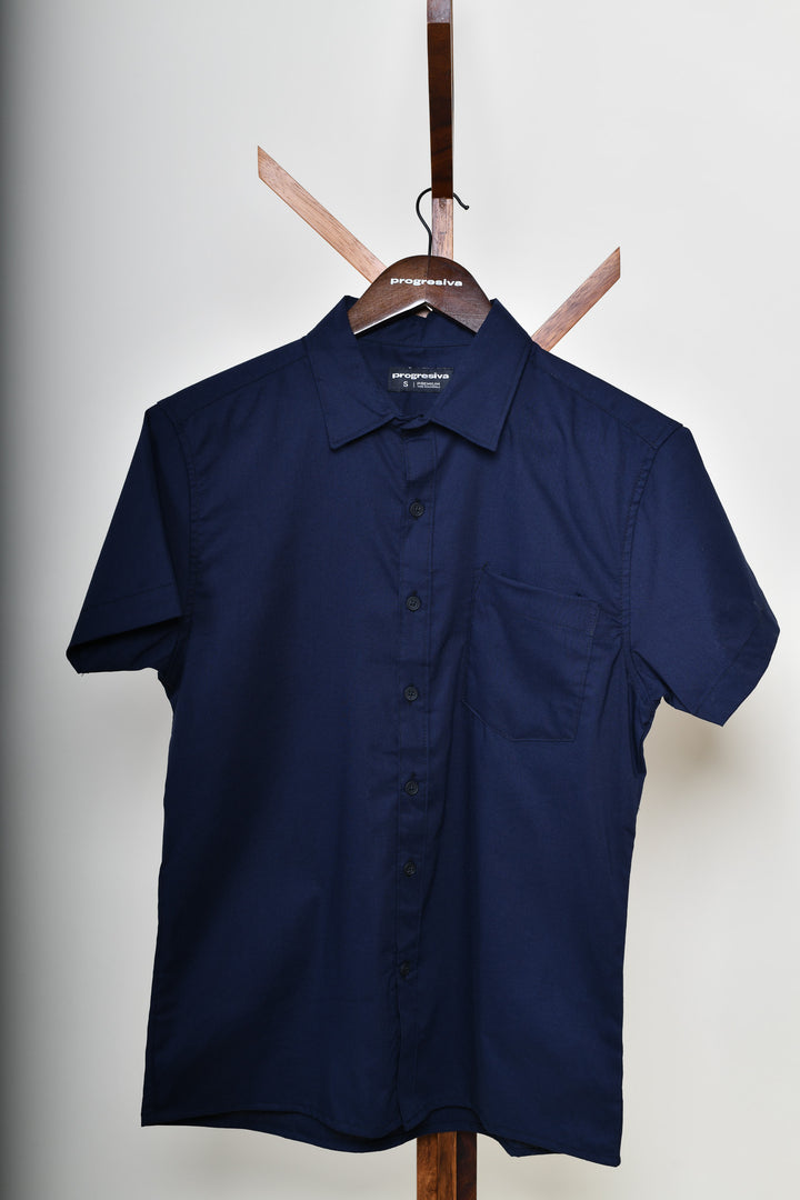 Camisa oxford manga corta cuello normal - azul marino