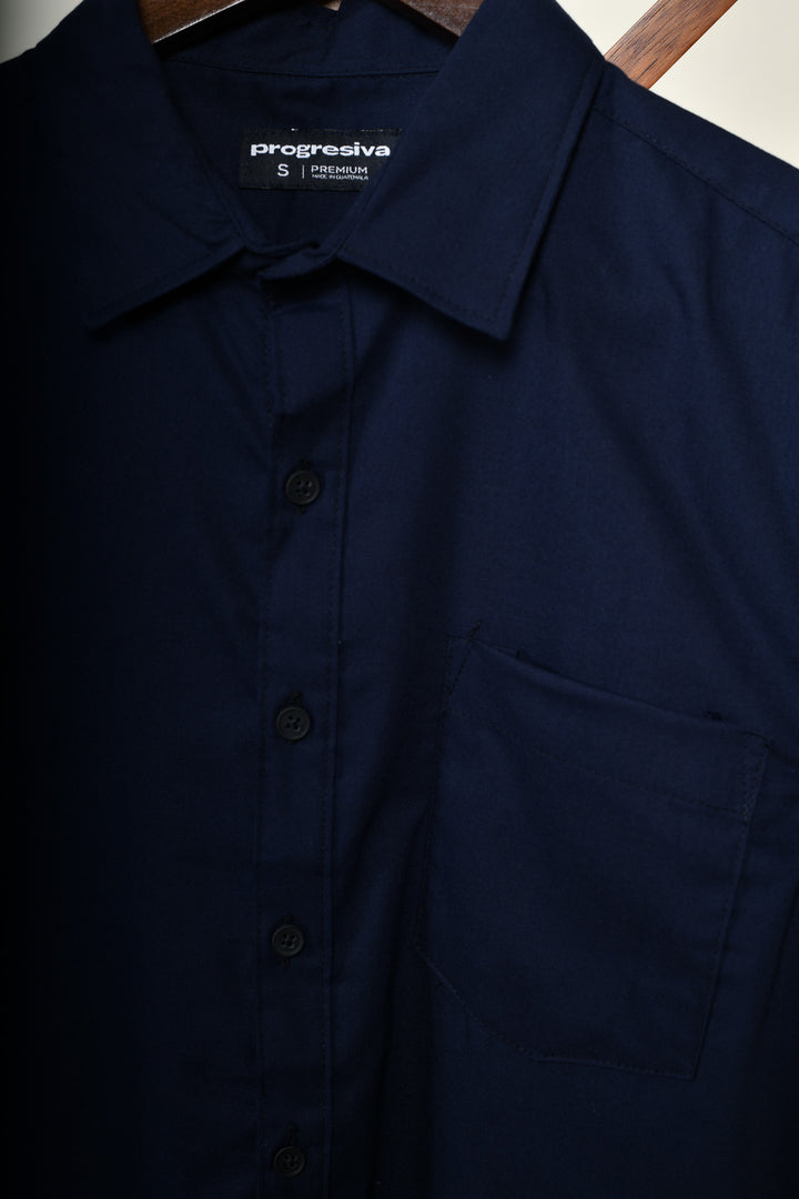 Camisa oxford manga corta cuello normal - azul marino