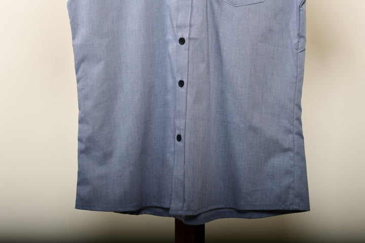 Camisa oxford manga corta cuello chino - azul grisáceo