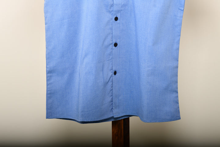 Camisa oxford manga corta cuello chino - azul