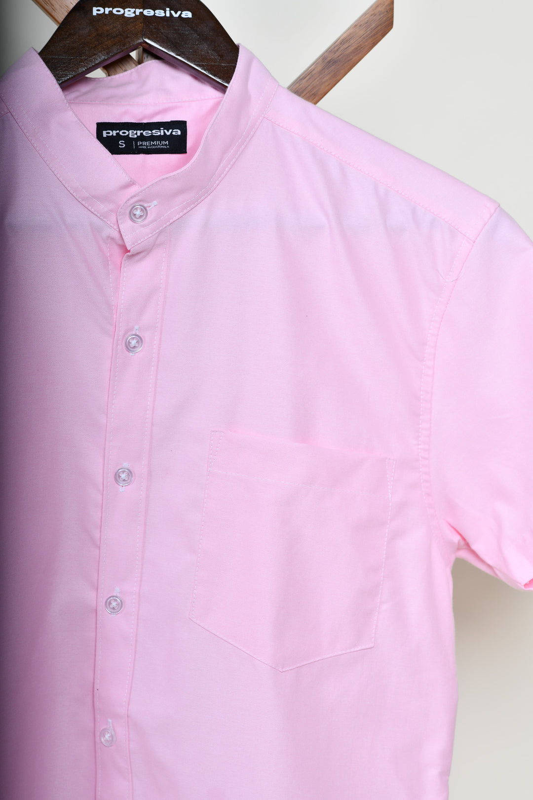 Camisa oxford manga corta cuello chino - rosa