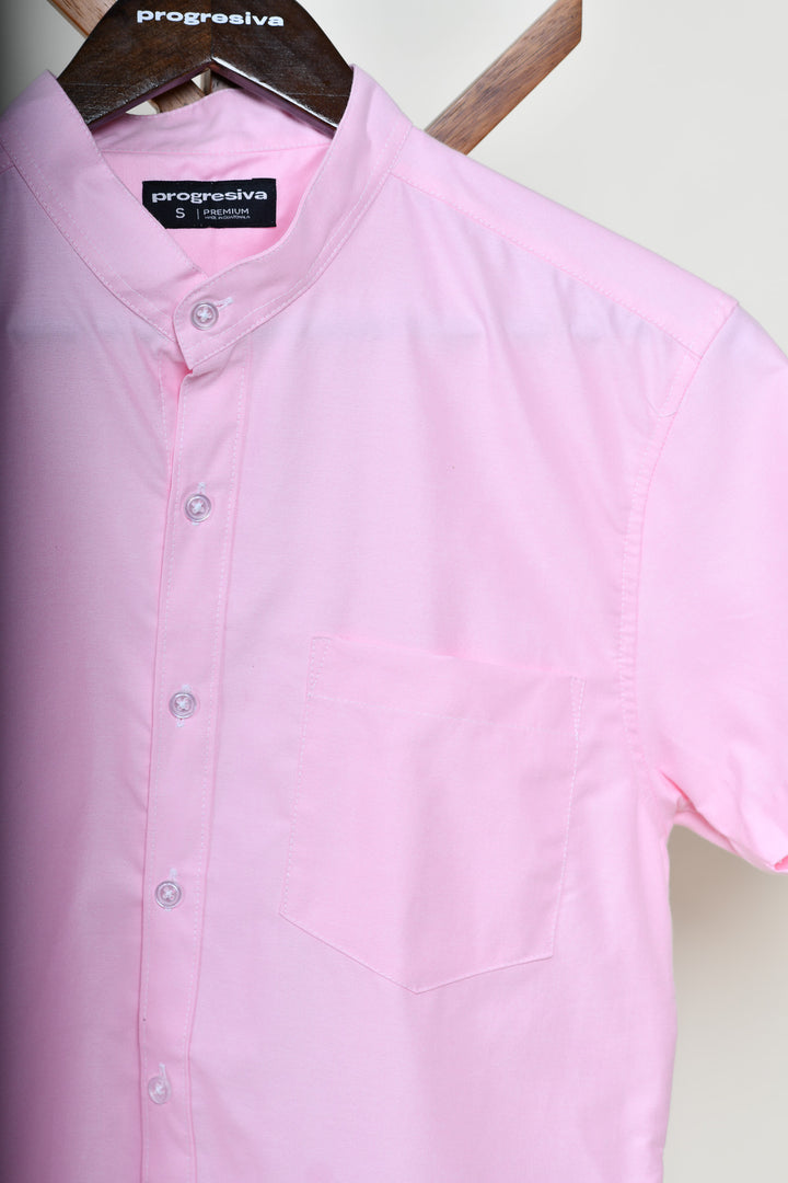Camisa oxford manga corta cuello chino - rosa