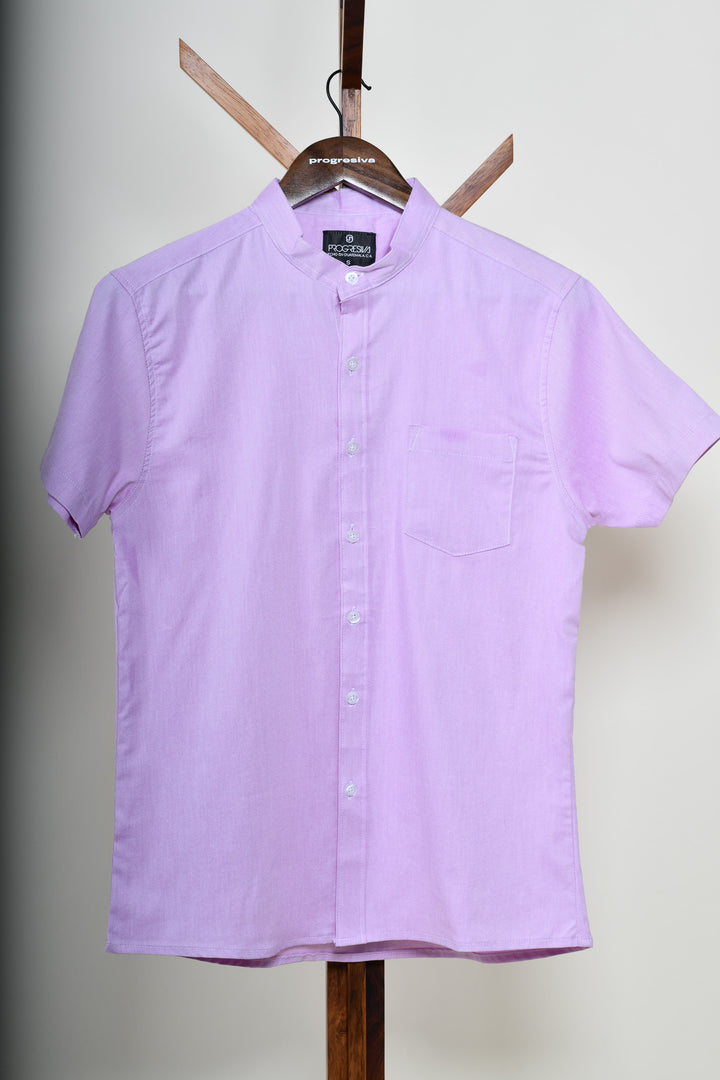 Camisa oxford manga corta cuello chino - lila