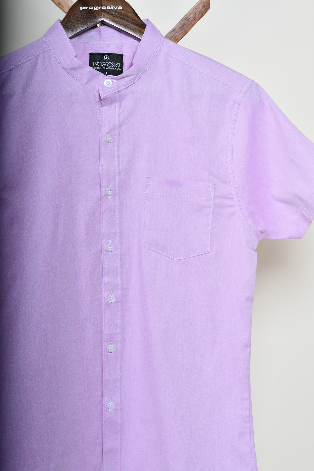 Camisa oxford manga corta cuello chino - lila