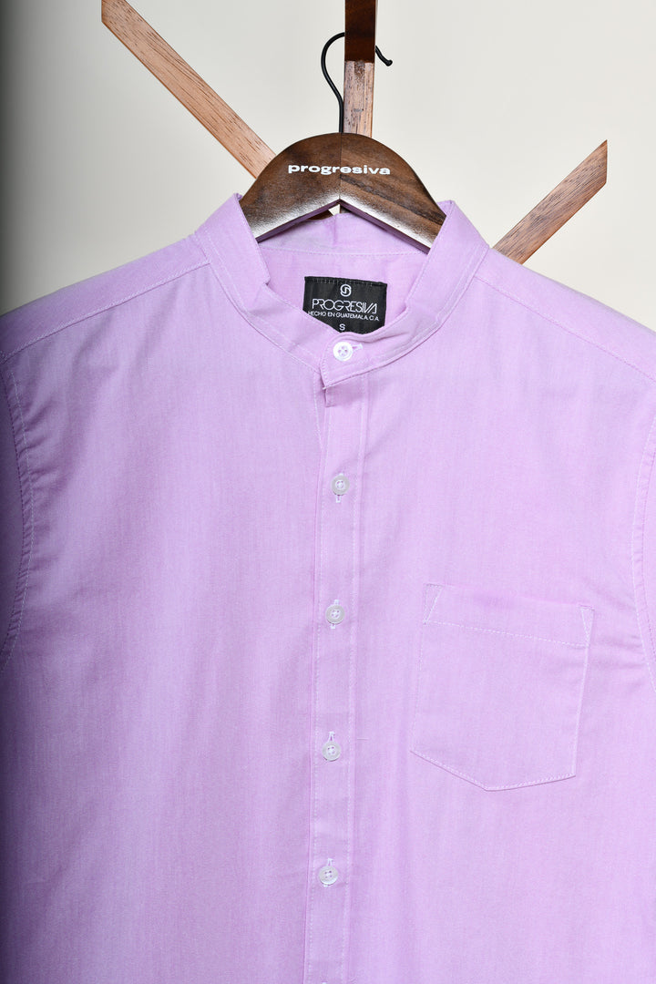 Camisa oxford manga corta cuello chino - lila