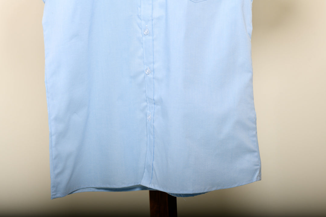 Camisa oxford manga corta cuello chino - celeste