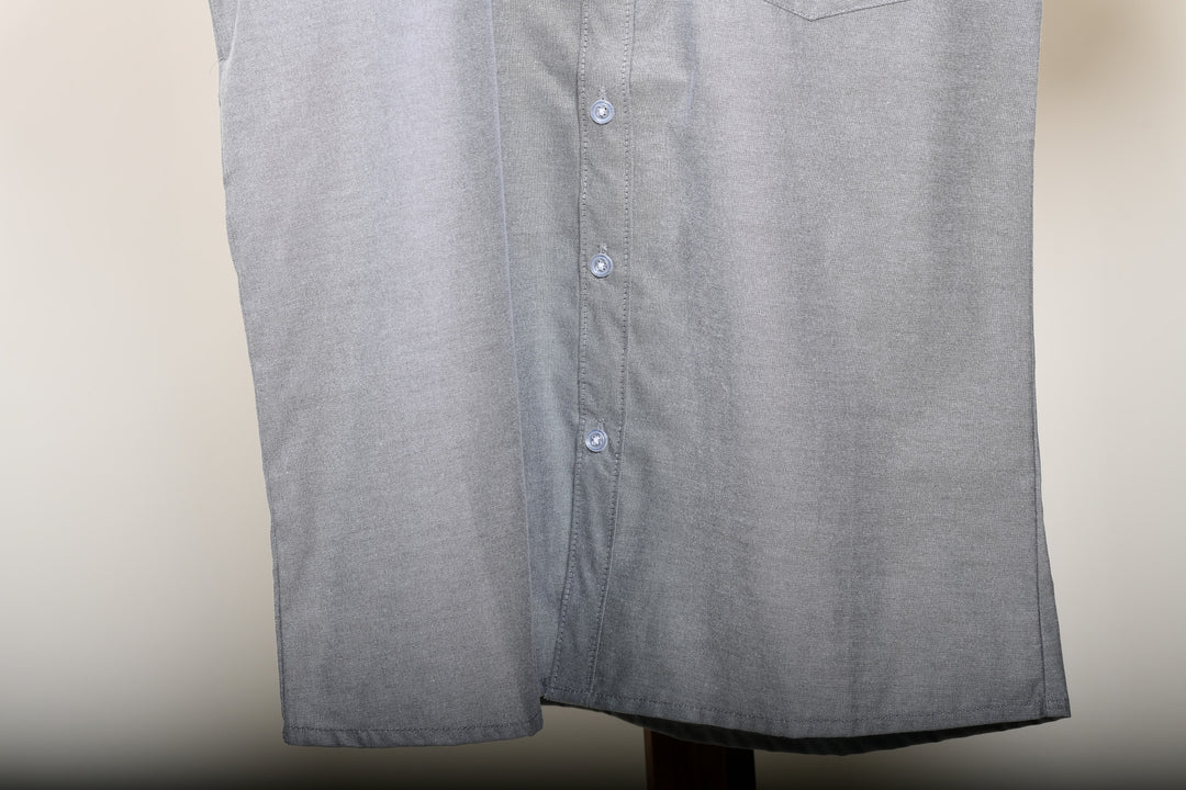 Camisa oxford manga corta cuello chino - gris oxford