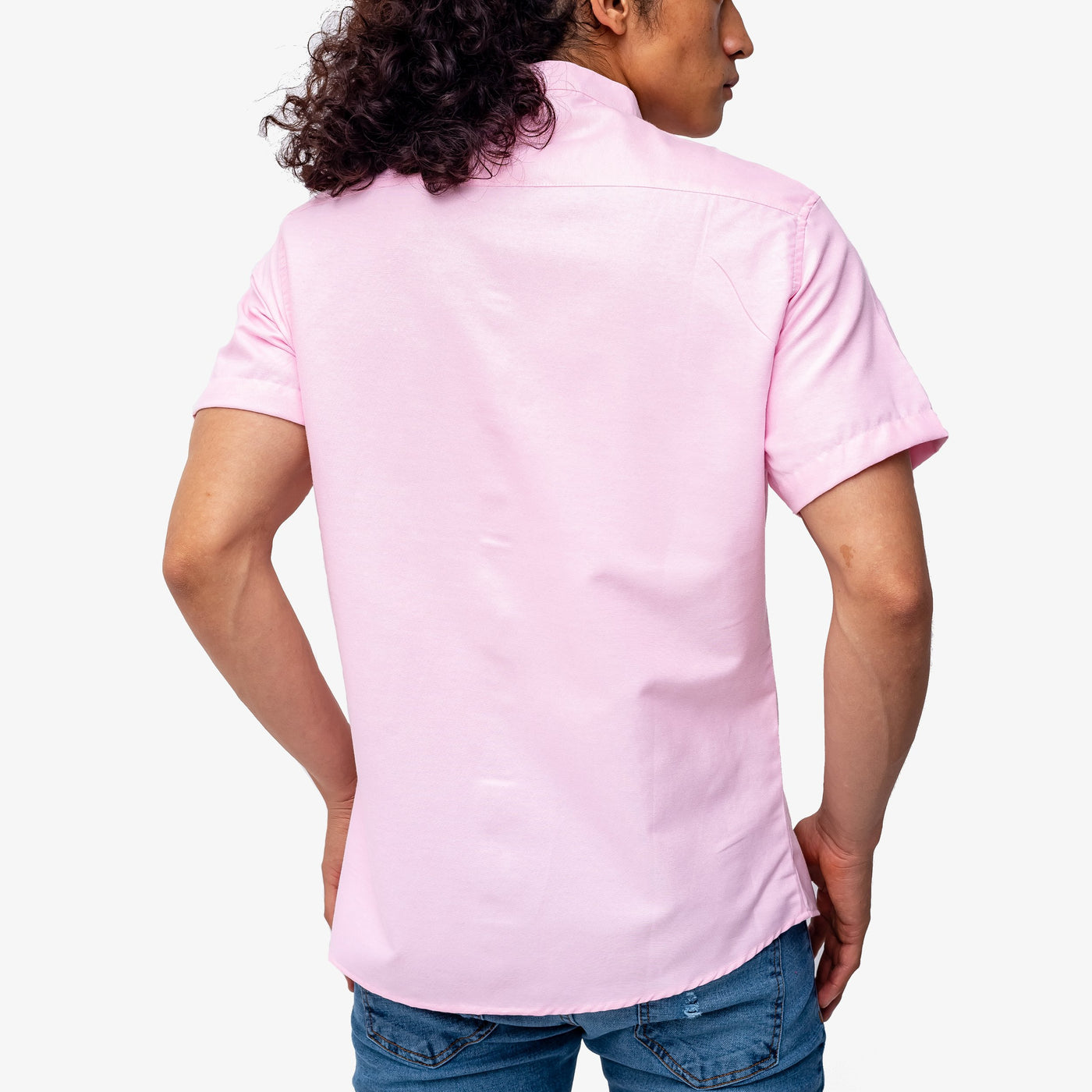 Camisa manga corta cuello chino  - rosada