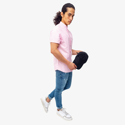 Camisa manga corta cuello chino  - rosada