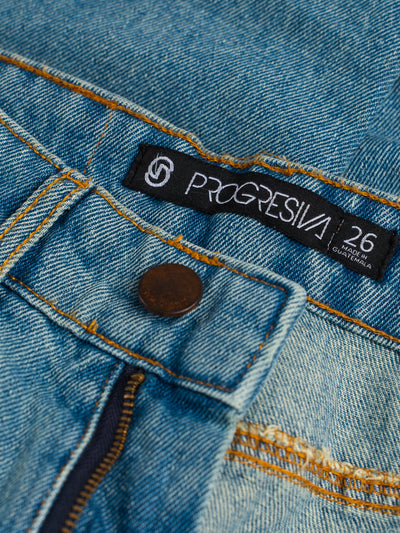 Jeans super denim estilo mom jeans - celeste roto