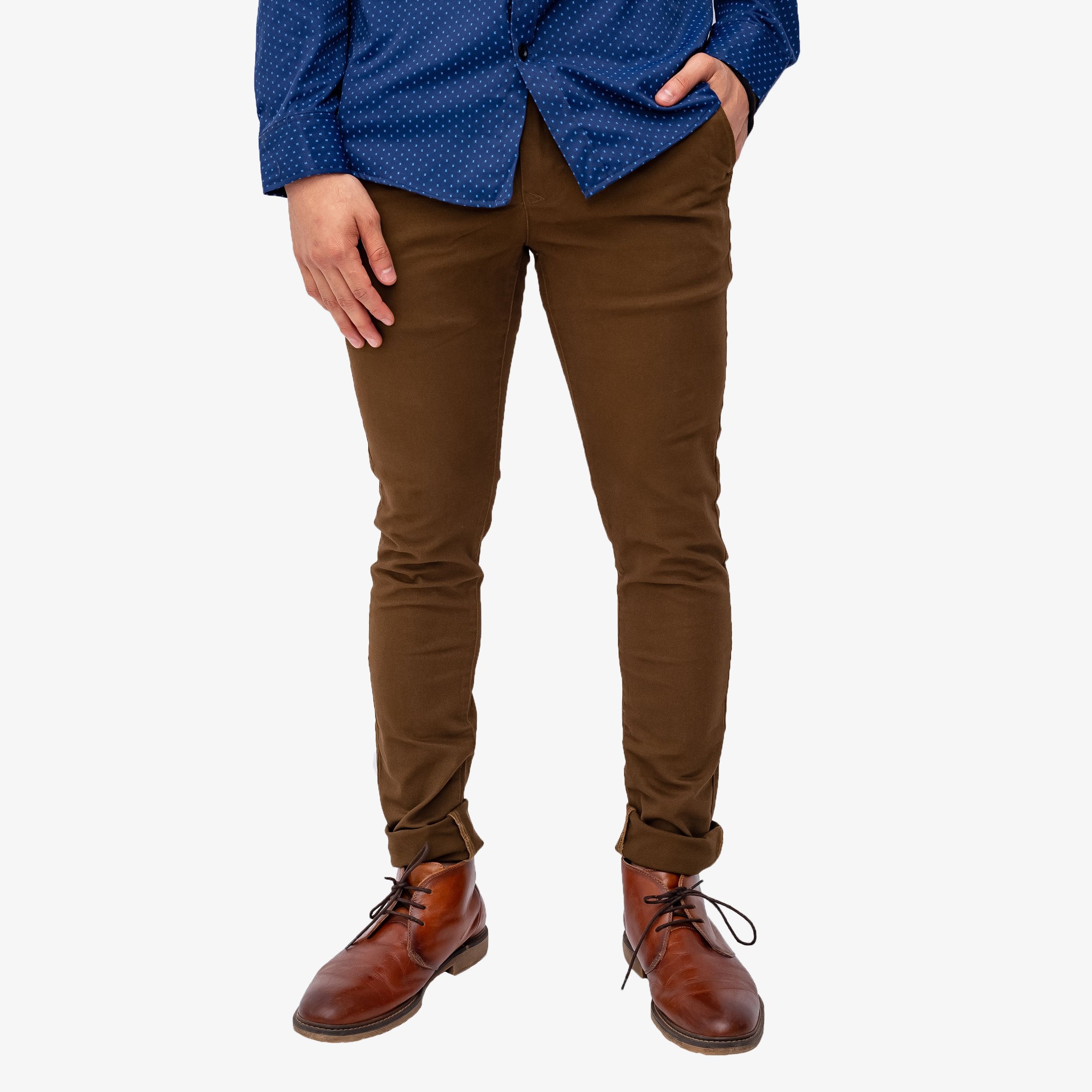 Pantalon de gabardina skinny cafe claro