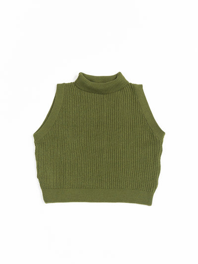 Chaleco tejido de mujer cuello tortuga - verde olivo