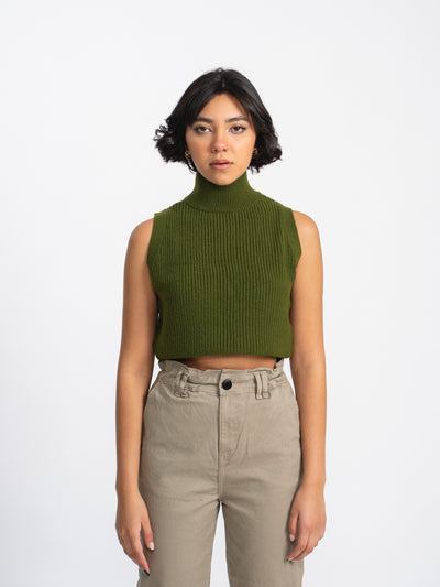 Chaleco tejido de mujer cuello tortuga - verde olivo