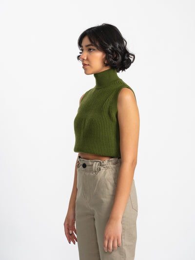 Chaleco tejido de mujer cuello tortuga - verde olivo