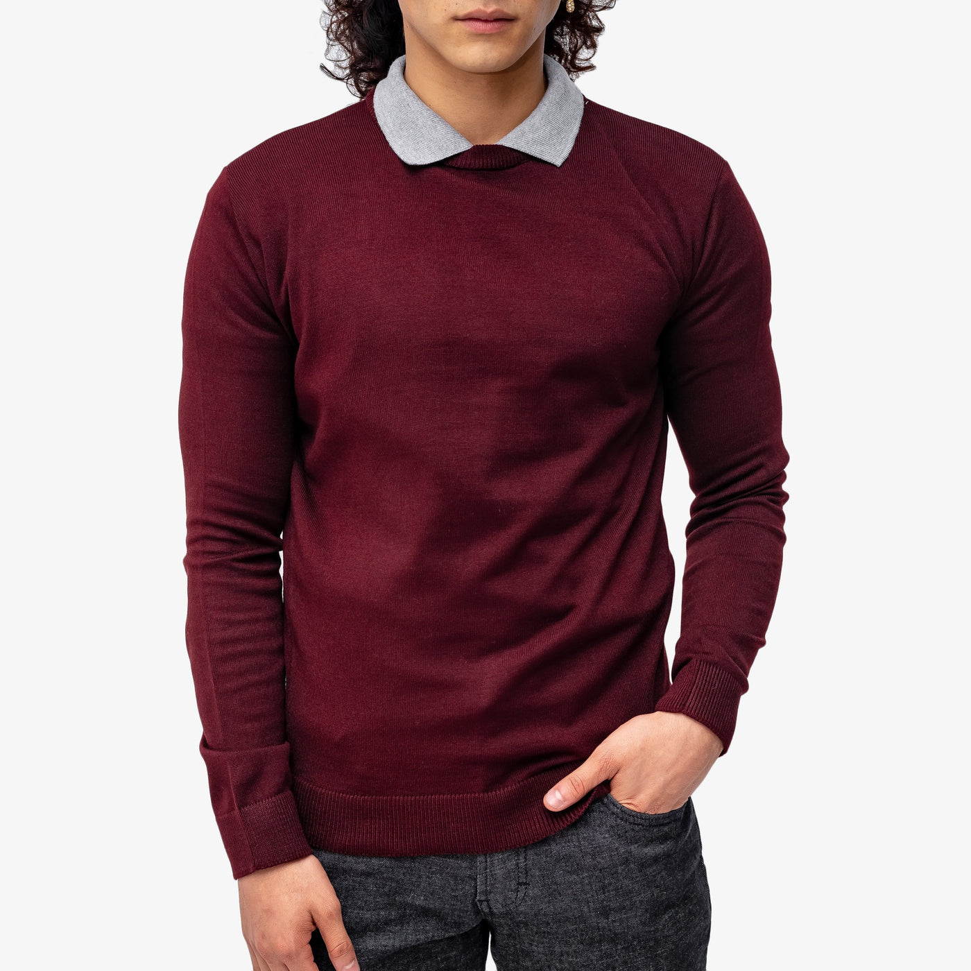 Suéter tejido - cuello redondo - corinto