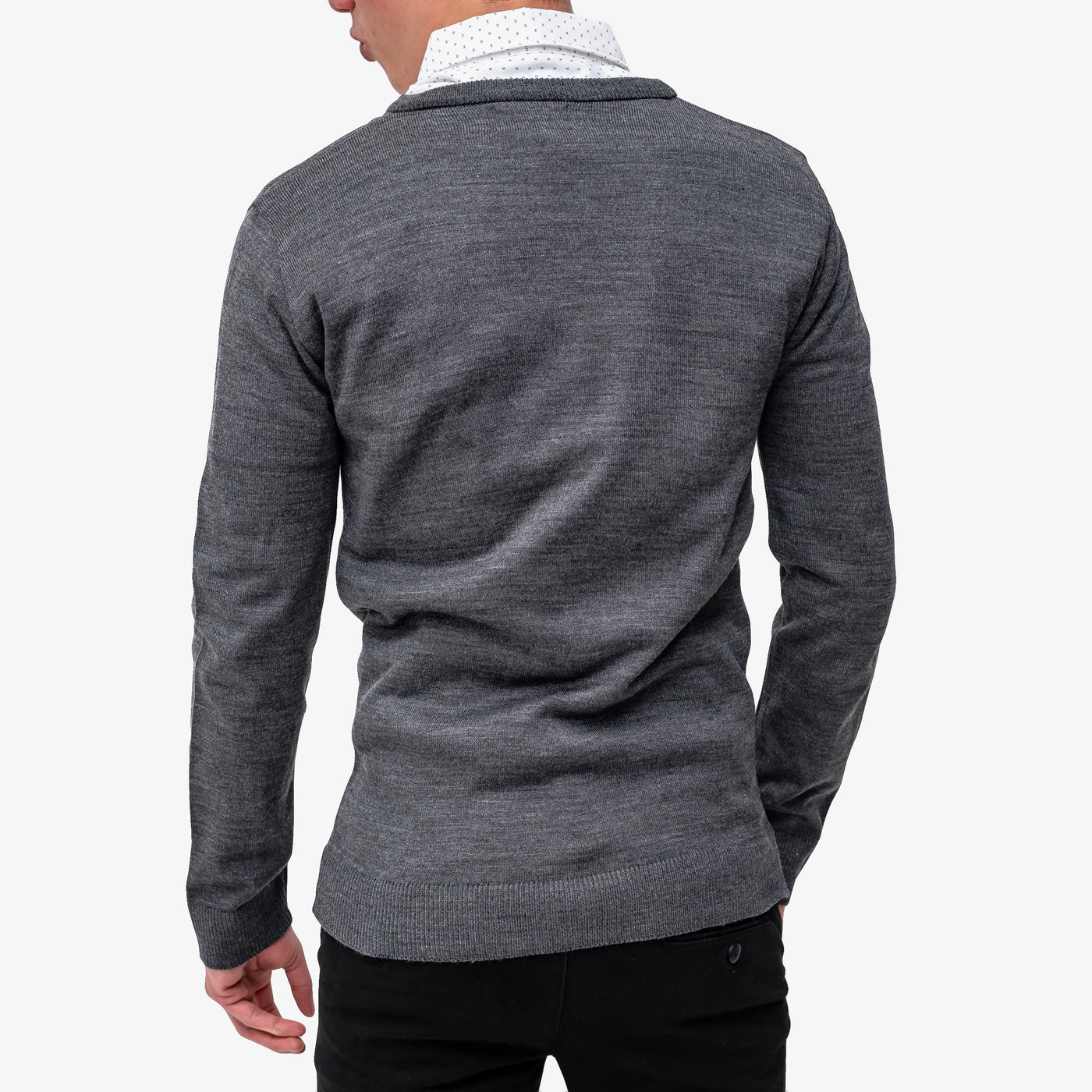 Suéter tejido - cuello V - gris oxford