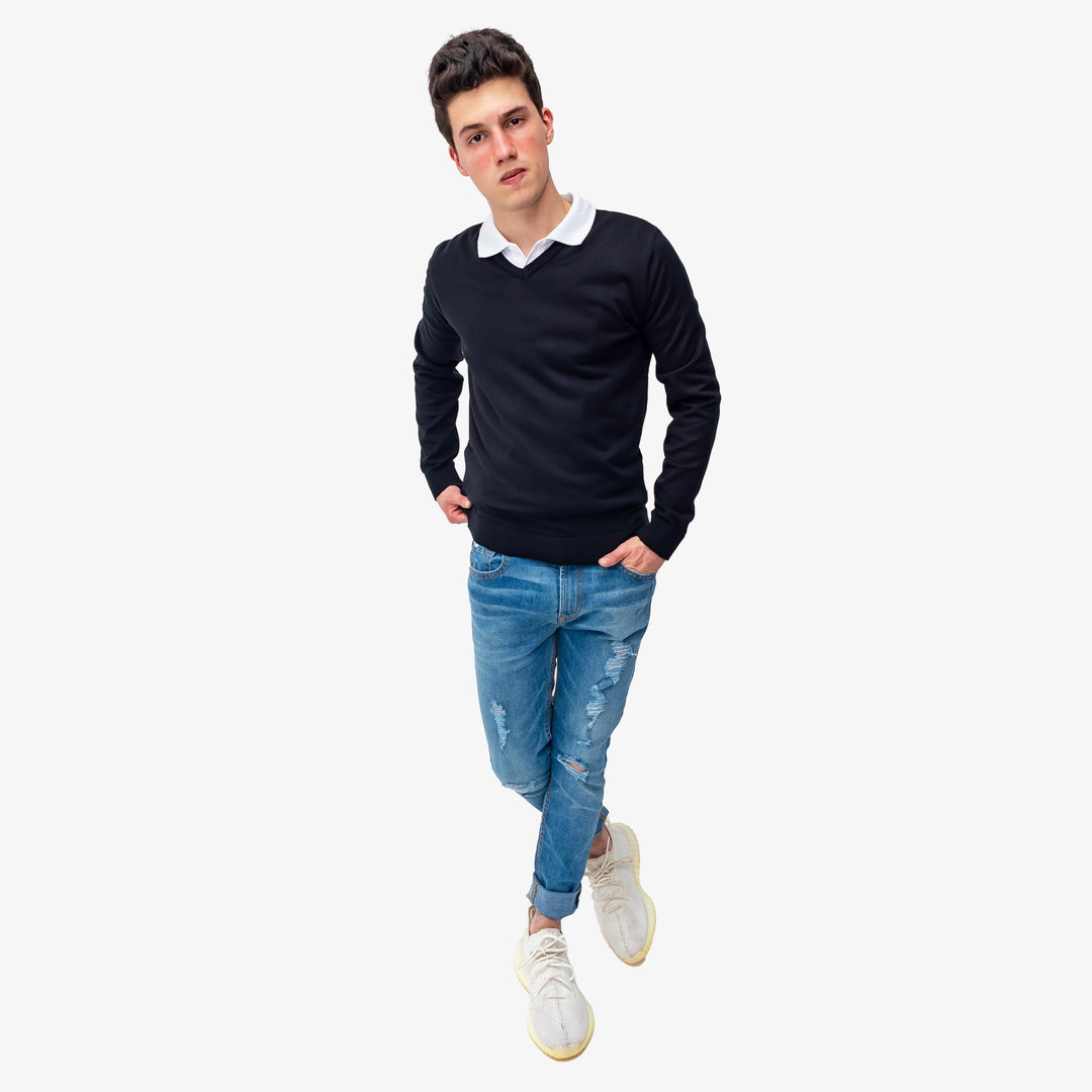Sueter Negro Sueter Cuello V Para Hombre Suéter Negro Cuello