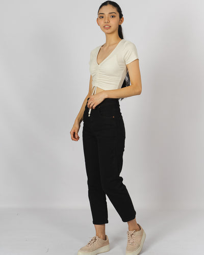 Jeans super denim estilo mom jeans - negro